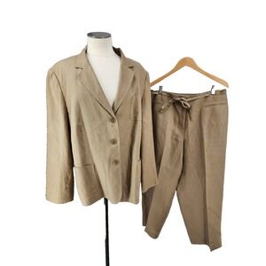 Talbots Irish Linen Pant Suit Coastal Beige Natural Chic Old Money‎ Set Size 20W